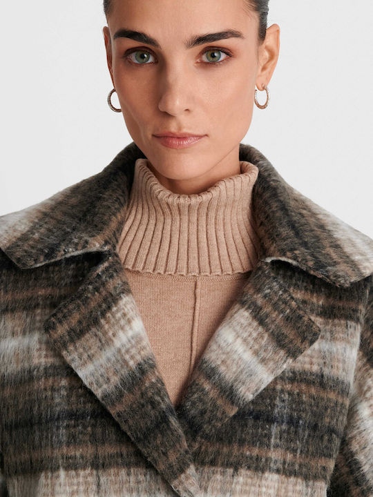 Damen-Halbmantel mit Karomuster Beige