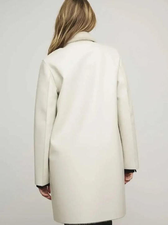 Ivon Leather Women's Coat Ecru with Fur Details
