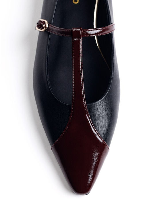 Δερμάτινες Γυναικείες Μπαλαρίνες Black / Burgundy