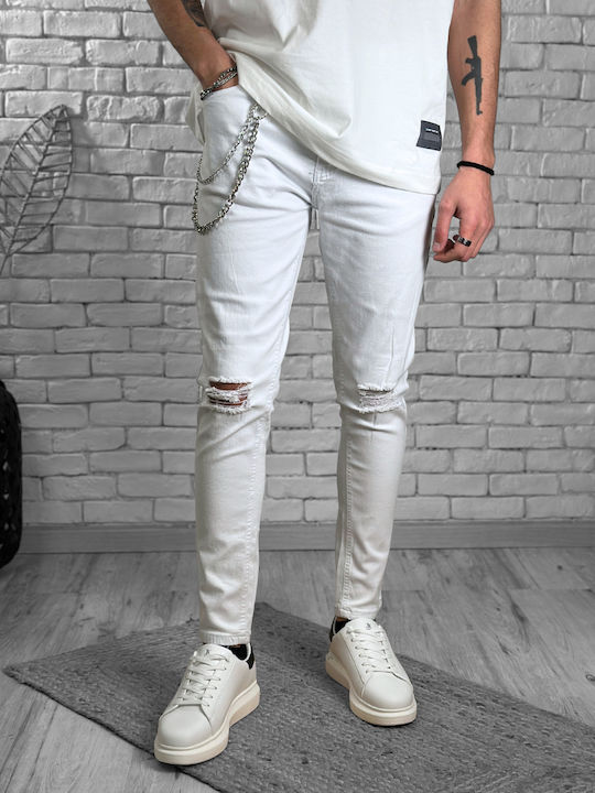 Мъжки еластични дънки със Slim Fit кройка, бели