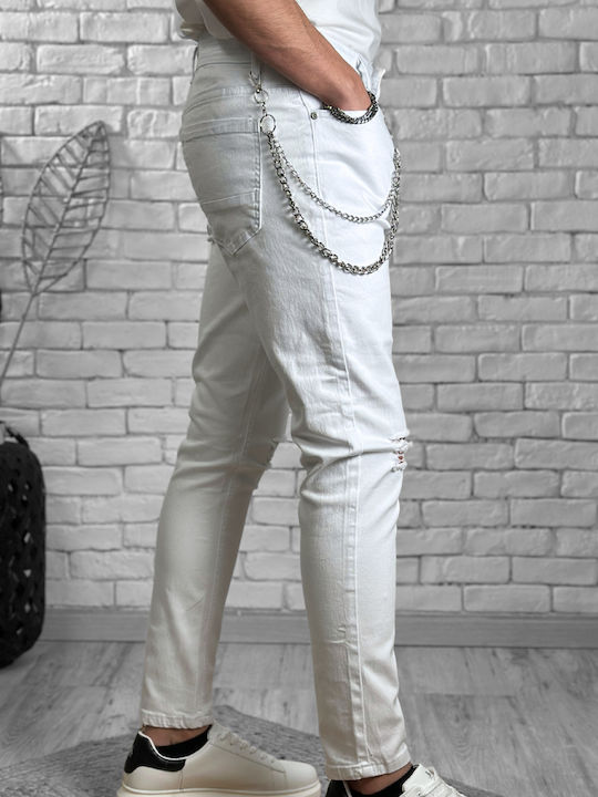 Мъжки еластични дънки със Slim Fit кройка, бели