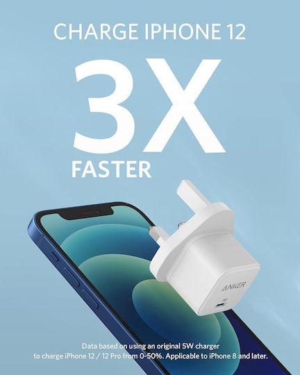 Anker Зарядно устройство с вграден кабел, с USB-A порт и USB-C порт, USB-C 20 W, бяло (Powerport)
