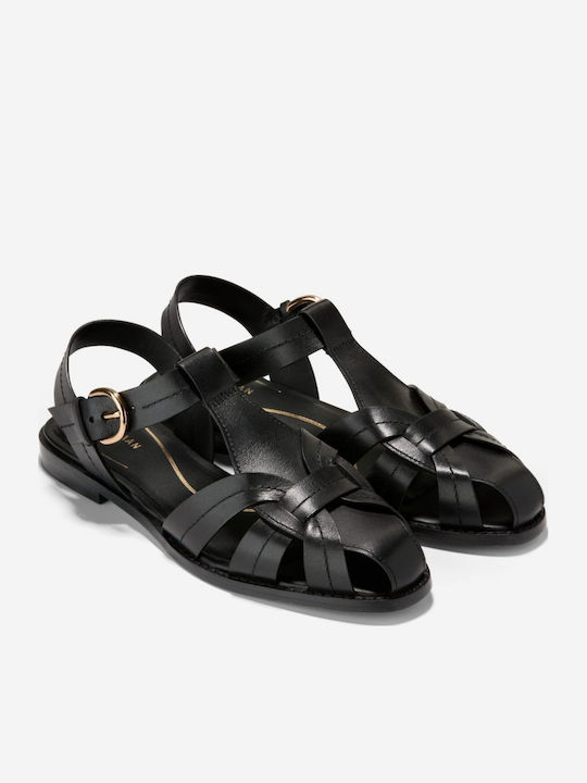Rosette Leather Women's Black Sandals