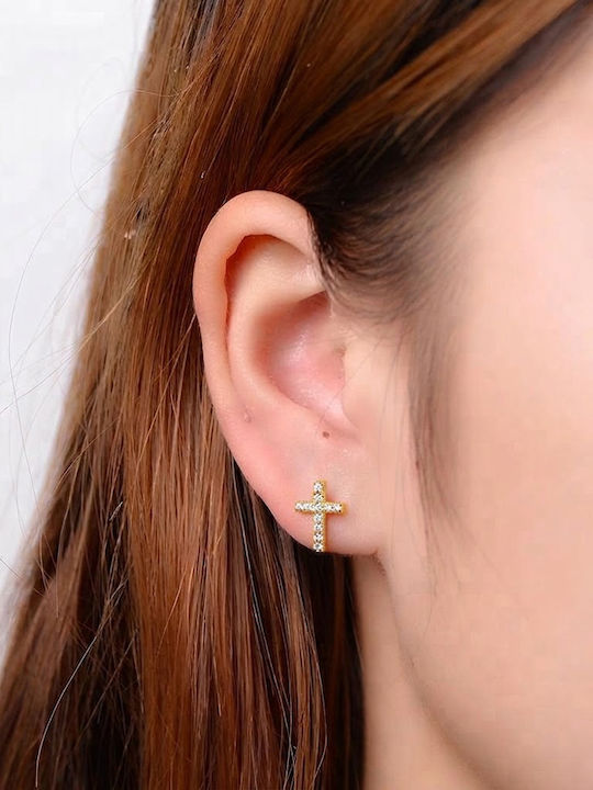 Small Stainless Steel Silver Rhinestone Cross Earrings