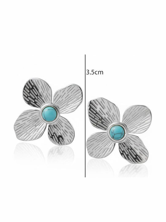 Turquoise Flower Stone Earrings Stainless Steel Gold Black