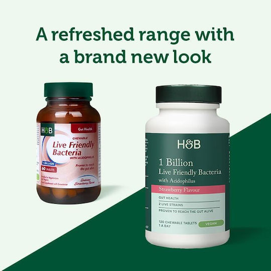 Holland & Barrett Acidophilus Supplement with Probiotics & Prebiotics 60 Chewable Tablets Strawberry