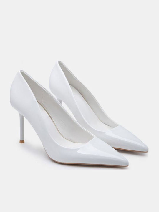 Pointed Toe High Heel Pumps White Patent Leather