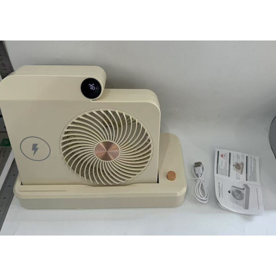 Ventilator 2 în 1 Flippy Cu Funcție De Încărcare Wireless A Telefonului, 100 De Trepte De Viteză, 2400 mAh, 5 V, 2 A, 25 x 16,5 x 24 cm, Bej