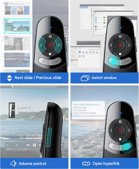 Wireless Presenter Dual Usb-c Usb-a Receiver 200 Mw Red Laser Pointer 50 M Range Plug Play Volume Control Hyperlink Powerpoint Macbook Pc Black