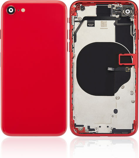 Заден корпус с предварително монтирани малки компоненти за iPhone SE 2020 без лого, Aftermarket Plus, Червен