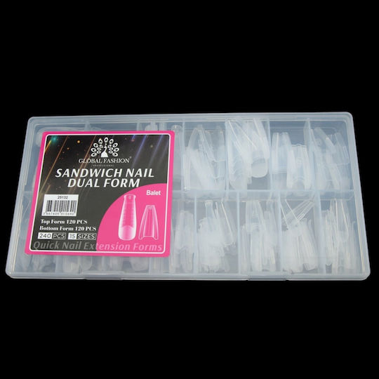 Global Fashion „Ballet“ Top-Sandwich-Formen für Nagelverlängerungen, 15 Größen, 240 Stück, Quadratisch