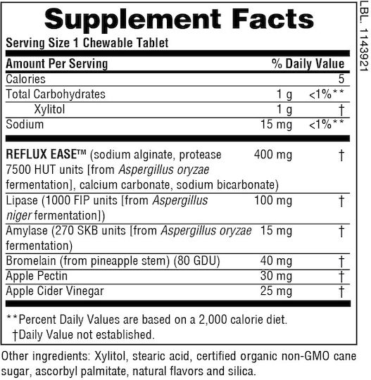 GI Natural® Reflux Ease 60 Дъвчащи таблетки с вкус на ванилия