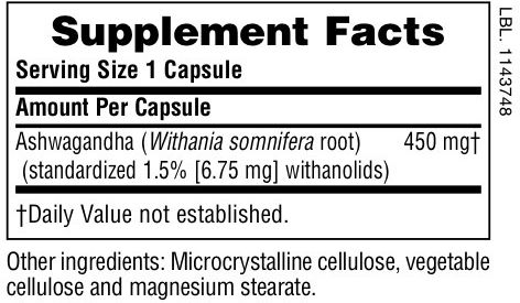 Nature's Plus Herbal Actives Ashwagandha 450mg 60 Vegetable Capsules