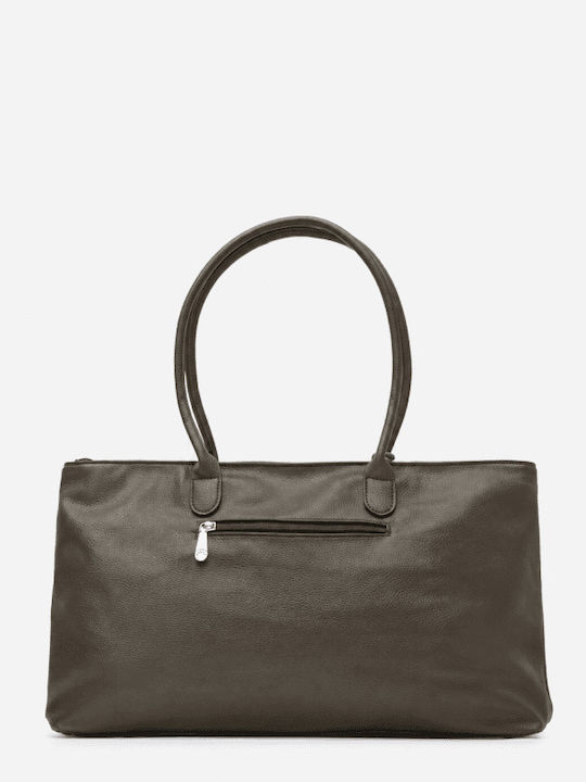 Khakifarbene Damen Schulter- und Handtasche aus Stoff