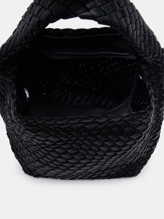 Schwarze Damen-Schultertasche aus Stoff