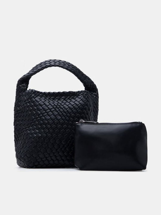 Schwarze Damen-Schultertasche aus Stoff