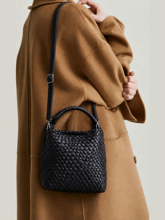 Schwarze Damen-Schultertasche aus Stoff