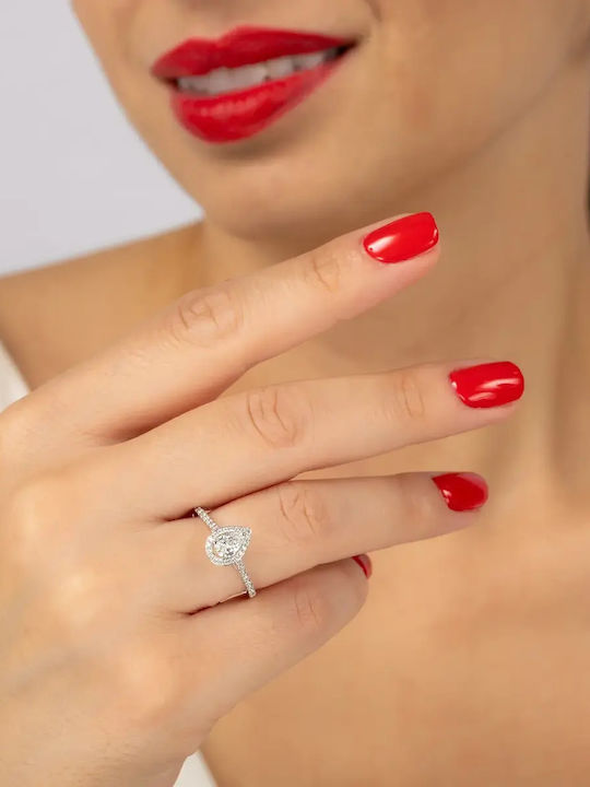 Rosette Solitaire Ring in 18K White Gold with Diamond