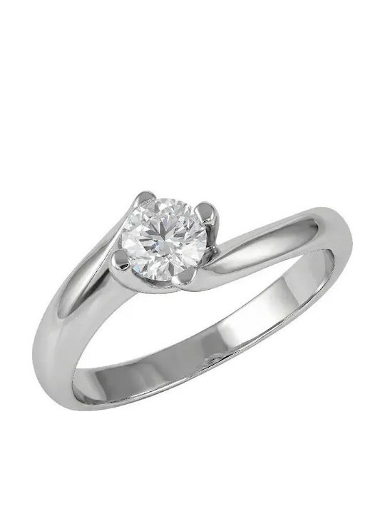 Single Stone Ring in 14K White Gold with Synthetic Diamond