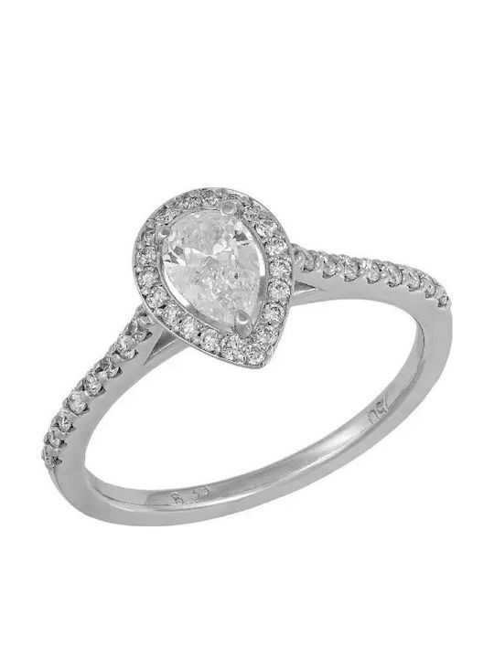 Rosette Solitaire Ring in 18K White Gold with Diamond
