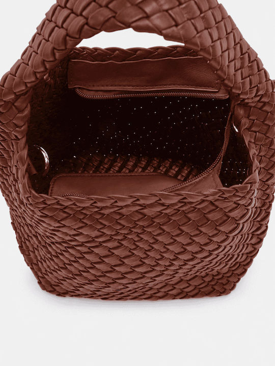 Dunkelbraune Damen-Schultertasche aus Stoff