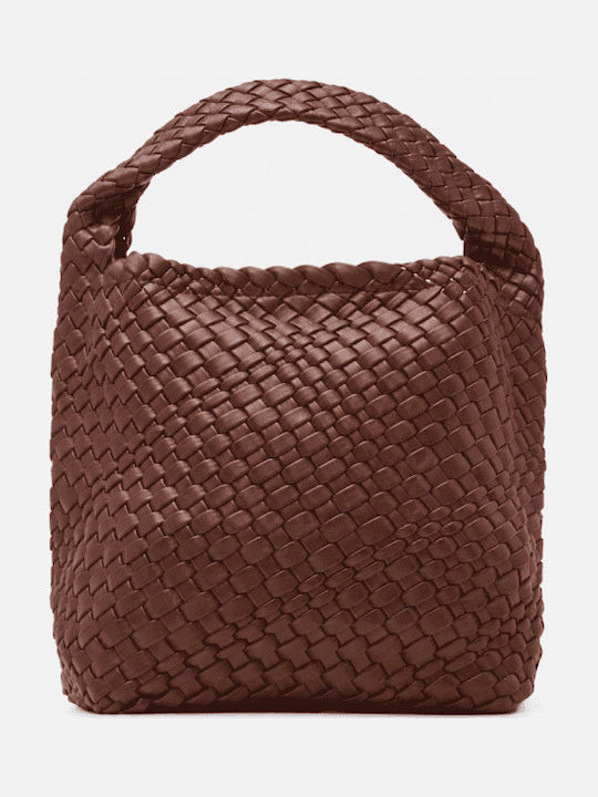 Dunkelbraune Damen-Schultertasche aus Stoff