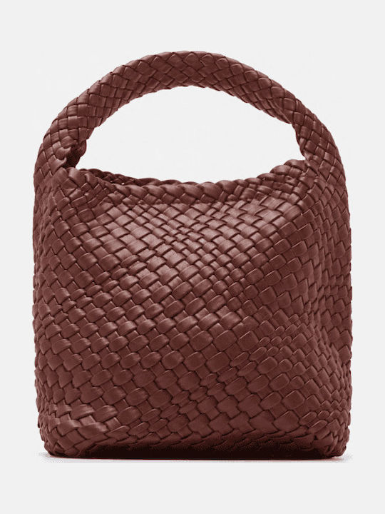 Dunkelbraune Damen-Schultertasche aus Stoff