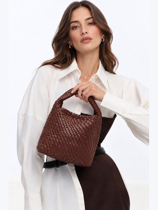 Dunkelbraune Damen-Schultertasche aus Stoff