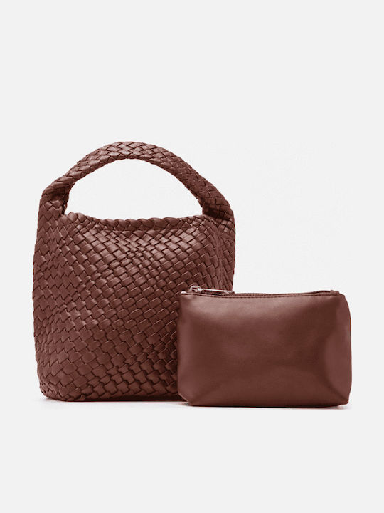 Dunkelbraune Damen-Schultertasche aus Stoff