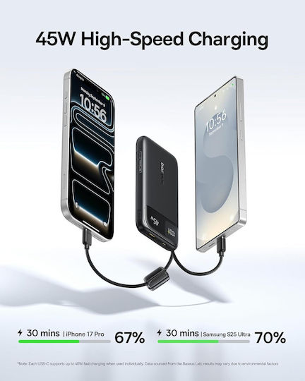 Baseus EnerFill FC11 Външна батерия 10000mAh 45W с USB-A порт и USB-C порт Power Delivery / Quick Charge Черна