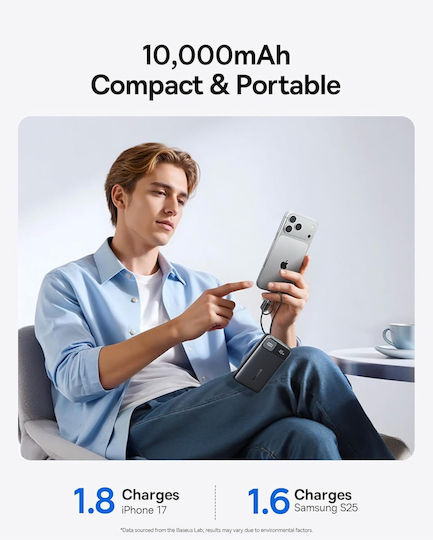Baseus EnerFill FC11 Външна батерия 10000mAh 45W с USB-A порт и USB-C порт Power Delivery / Quick Charge Черна