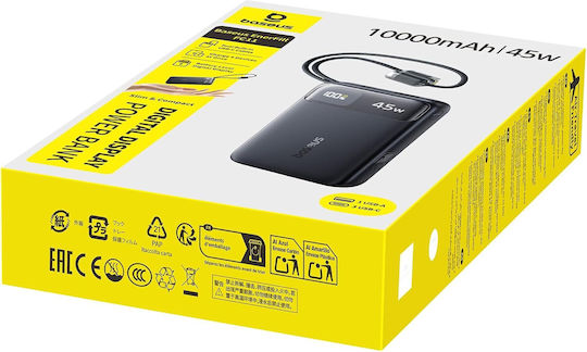 Baseus EnerFill FC11 Външна батерия 10000mAh 45W с USB-A порт и USB-C порт Power Delivery / Quick Charge Черна