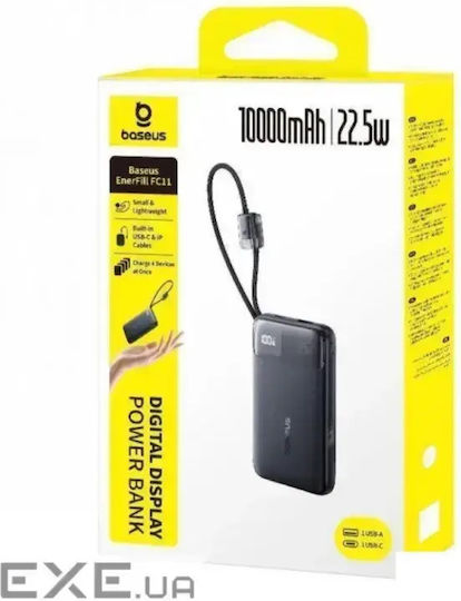 Baseus EnerFill FC11 Външна батерия 10000mAh 22.5W с USB-A и USB-C портове Power Delivery / Quick Charge Розова