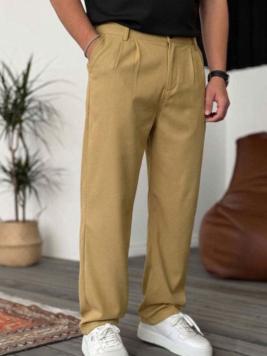 Ανδρικό Παντελόνι Loose Fit Μπεζ Κίτρινο