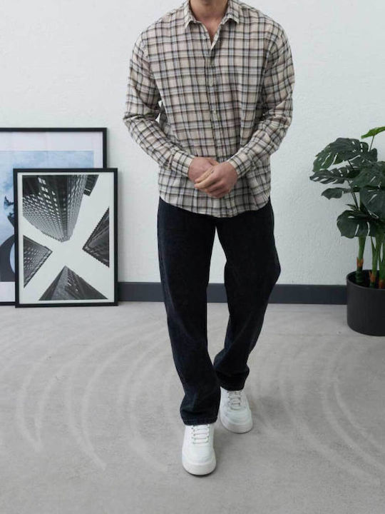 Long Sleeve Shirt in Regular Fit, Checked Ecru