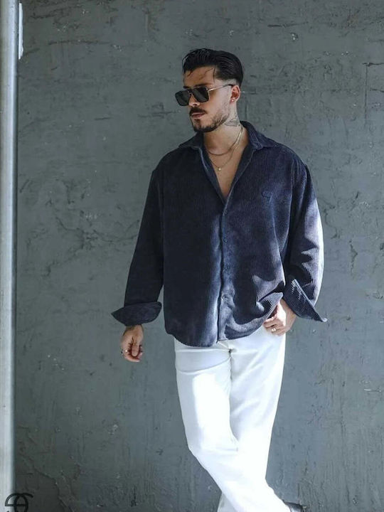 Long-Sleeve Corduroy Shirt in a Relaxed Fit Blue