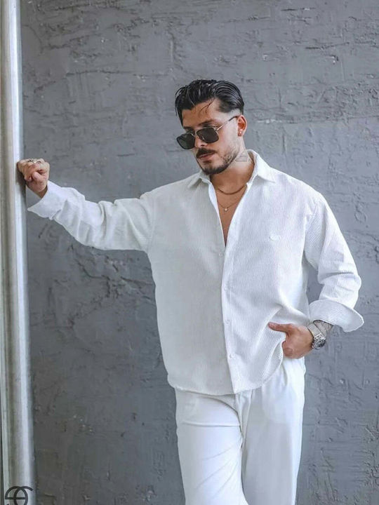 Long-Sleeve Corduroy Shirt in a Wide Fit White