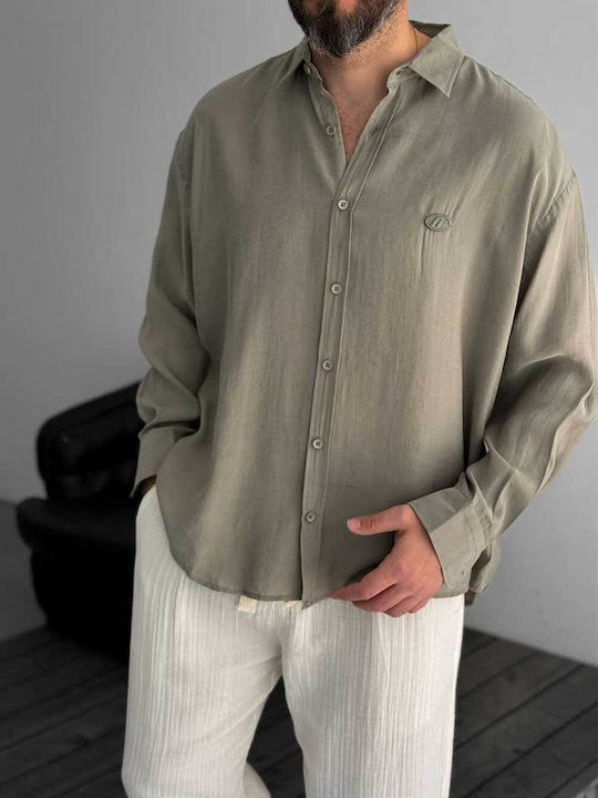 Long-Sleeve Cotton Shirt in a Relaxed Fit Khaki