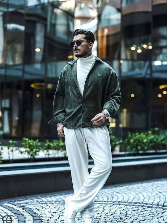 Long Sleeve Corduroy Shirt in a Wide Fit Khaki