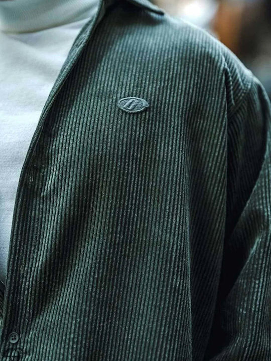 Long Sleeve Corduroy Shirt in a Wide Fit Khaki