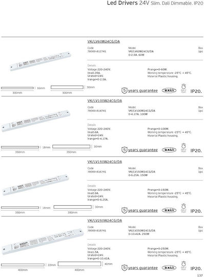 VK Lighting Surse De Alimentare LED Reglabil Dimmable IP20 Putere 60W Cu Tensiune De Ieșire 24V