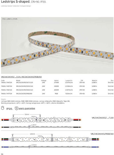 VK Lighting LED Strip 24V Natural White Light 5m