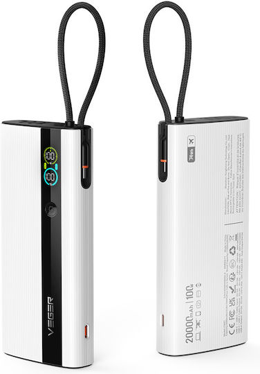 Veger Baterie externă 20000mAh 100W cu Port USB-A și Port USB-C Power Delivery Alb