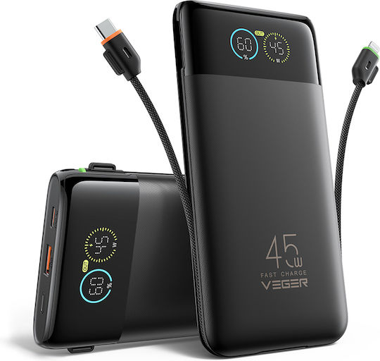 Veger W2085S Powerbank 20000 mAh 45 W mit USB-A- und USB-C-Anschluss, Power Delivery, Schwarz