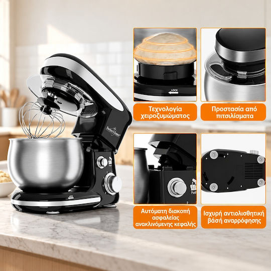 Küchenmaschine 1300 W mit Rostfreier 5-l-Edelstahlschüssel Schwarz