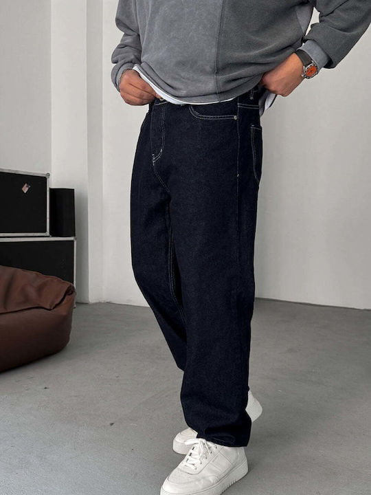 Мъжки Дънков Панталон Loose Baggy Кройка Тъмносин