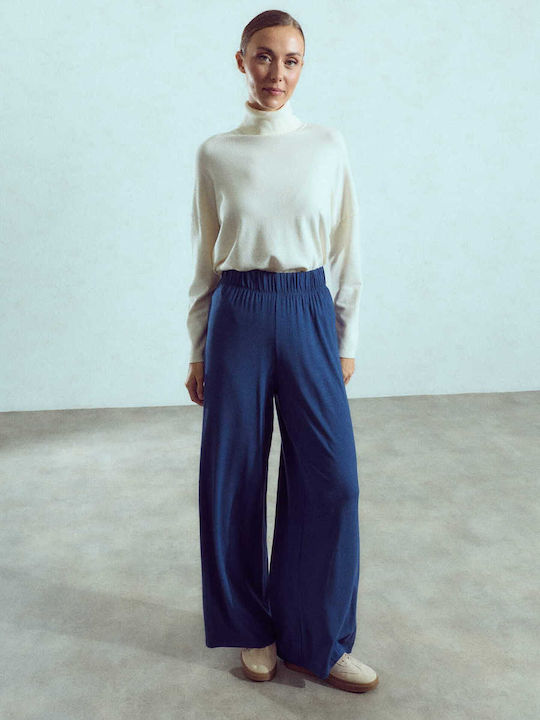 Women's Pantaloons Solid Loose Fit Dark Blue
