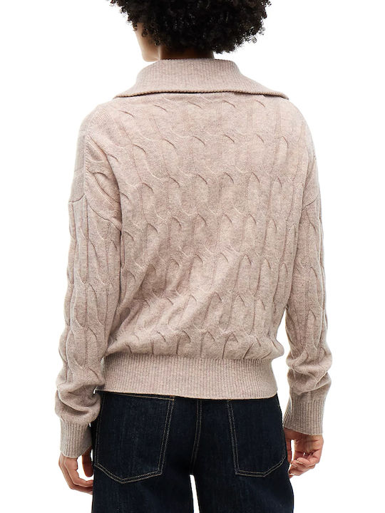 Tommy Hilfiger Damenpullover aus Wolle mit langen Ärmeln und Reißverschluss Beige