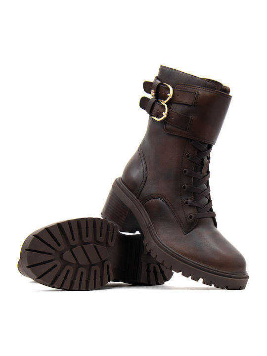 Leather Women's Biker Ankle Boots Brown