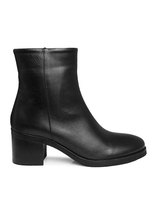 Leather Women's Ankle Boots with Medium Heel Black